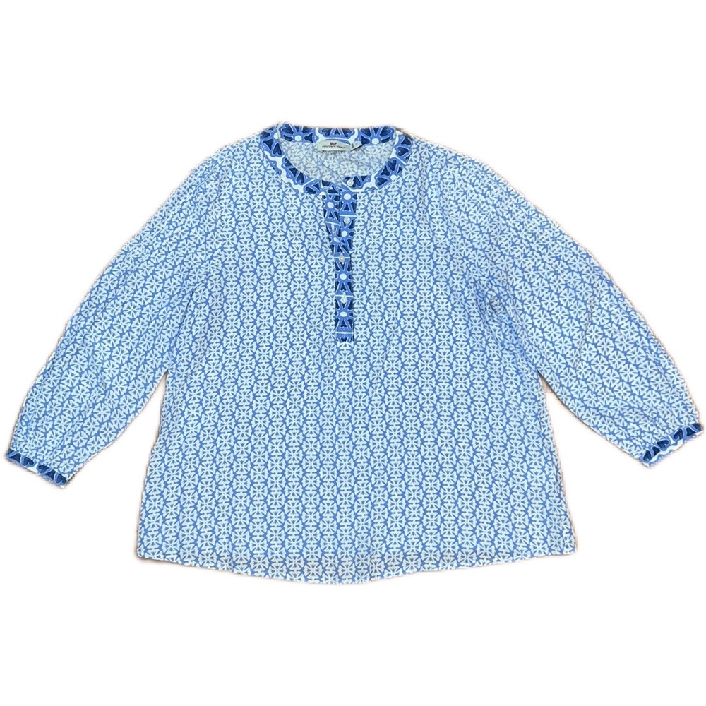 Vineyard Vines Geo Print Mix Popover Top, size XS